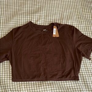SKIMS Brown Fitted Crop T-Shirt Short Sleeve